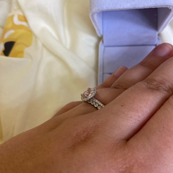 1.2 CT Morganite 925 Sterling Silver Ring with Eternity Band - Picture 13 of 15